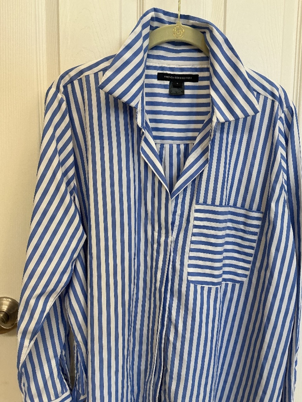 French connection oversized blue and white stripe shirt.